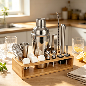 Ensemble complet de shaker à cocktails Boston pour débutants, manivelle manuelle, acier inoxydable, <span class=keywords><strong>classique</strong></span>, réutilisable, écologique, professionnel - Product Image 1