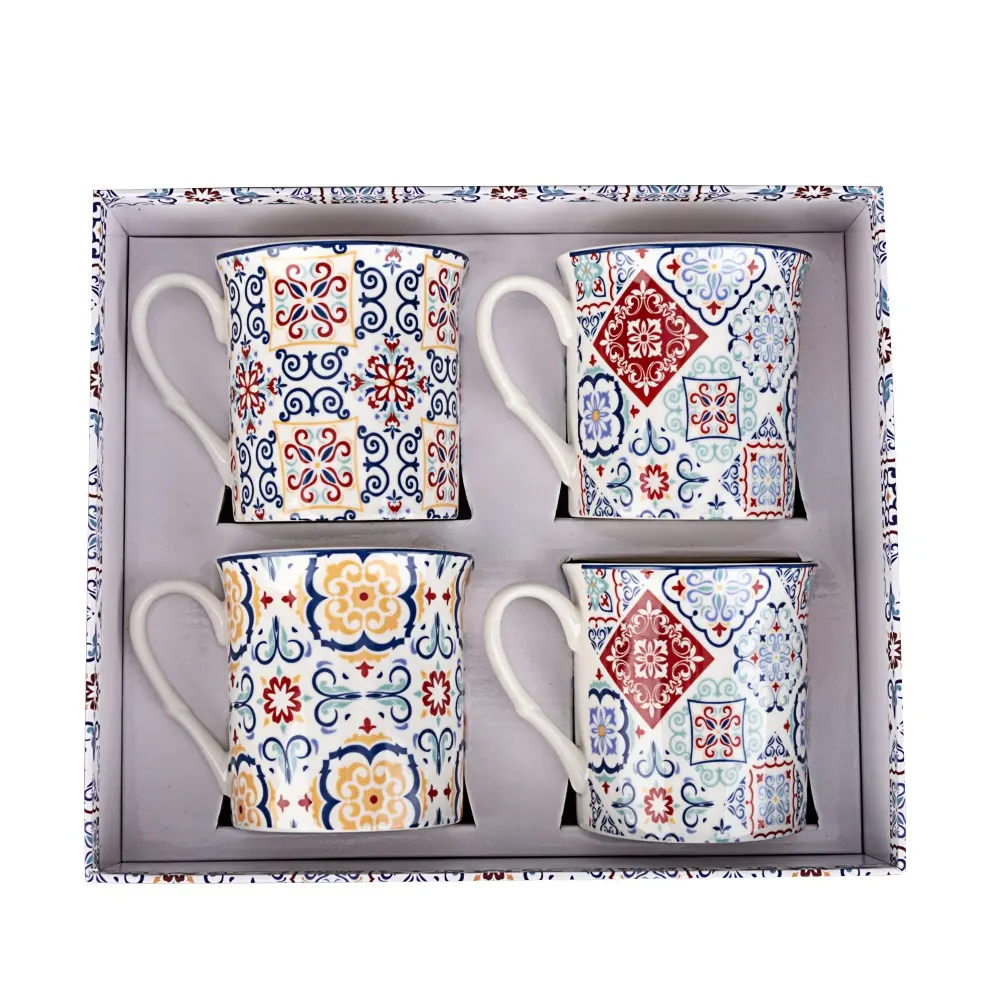 Sets of 4 pcs lead free pottery ceramic decorative coffee mug for men