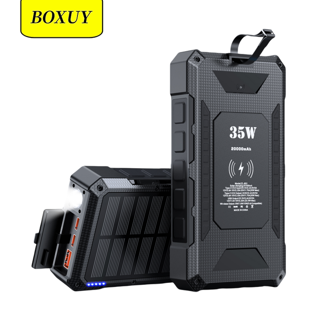 IP7 Upgraded Waterproof Multi-functional Power Bank 15W Wireless Quick Charge QC PD 35W Fast Charging Solar Power Bank 20000mAh