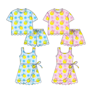 Custom Casual <b>Lemon</b> Bows Print Cotton Spandex Breathable Kids Girls Shorts Outfits Scalloped Edge Ruffles <b>Dress</b> Clothing - Product Image 6