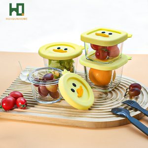 Chất Lượng Cao Bát Phim Hoạt Hình Nhỏ Màu Vàng Vịt Thực Phẩm Thủy Tinh <span class=keywords><strong>Container</strong></span> Với Silicone Nắp Lò Vi Sóng Và Lò Nướng An Toàn Borosilicate - Product Image 3