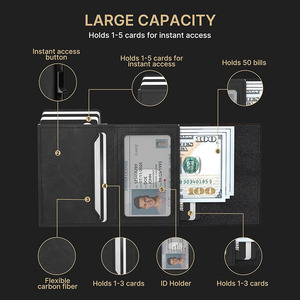 ที่ใส่บัตรหนังแท้แบบมินิมอลแบบบางมีช่องใส่<span class=keywords><strong>เงิน</strong></span>อลูมิเนียม RFID ปิดกั้นป็อปอัพคาร์บอนไฟเบอร์สำหรับผู้ชาย - Product Image 3