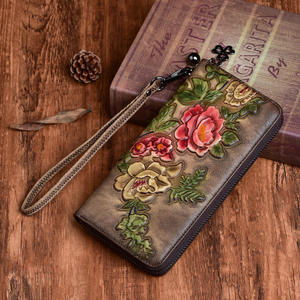 Andong <b>Vintage</b> Ladies Long Wallet Hand-rubbed Color Embossed Zipper Purse <b>Clutch</b> Phone Pocket <b>Bag</b> Genuine Cow Leather - Product Image 3