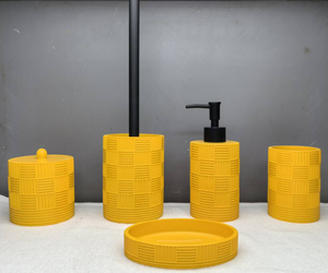 Ensemble d'accessoires de salle de bain en plastique avec poubelle, distributeur de savon, porte-savon, porte-<span class=keywords><strong>brosse</strong></span> à dents et <span class=keywords><strong>brosse</strong></span> <span class=keywords><strong>WC</strong></span> avec support - Product Image 5