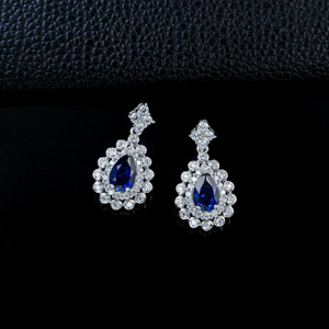 925 Silver Sapphire <b>Earrings</b> with Water Drop Light Luxury Charm <b>Earrings</b> - Product Image 2