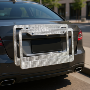 Cornice Porta Targa con Cristalli Luccicanti, Distanza Fori 175mm, 2 Pezzi, Stile Diamante Scintillante, Accessorio Auto - Product Image 2