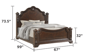 Modern <b>Convertible</b> 4-Piece Queen Bedroom Set Adjustable Height Eco-Friendly Design Intricate Wood Carvings Walnut Wood for Hotel - Product Image 6