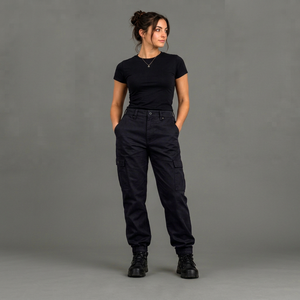 <b>Women</b> Breathable Comfortable Canvas <b>Work</b> <b>Pants</b> <b>Black</b> Cargo Elastic Waistband Cuffed Ankles Abrasion Resistant CE Certified - Product Image 1