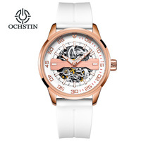 Montre sport automatique squelette pour homme avec bracelet en silicone, résistance à l'eau 3 ATM, affichage de la date et aiguilles lumineuses - Boîtier en alliage de zinc