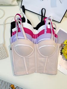 Sujetador sin tirantes Sexy para <span class=keywords><strong>mujer</strong></span>, en el pecho con almohadilla camisola, diseño de hueso de pescado de encaje de una pieza, parte superior trasera hermosa, ropa exterior firme y transpirable - Product Image 4