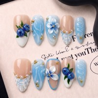 Faux ongles à presser faits main, style amande moyenne, en PMMA, avec incrustation émail, luxe léger, couvrance totale, réutilisables, 10 pièces