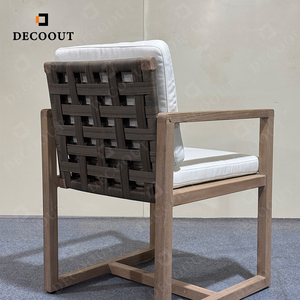 Semplice sedia esterna in legno massello <span class=keywords><strong>con</strong></span> <span class=keywords><strong>schienale</strong></span> intrecciato, cuscino impermeabile e braccioli, sedia <span class=keywords><strong>da</strong></span> <span class=keywords><strong>giardino</strong></span> - Product Image 2