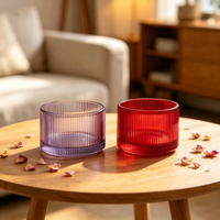 Porte-bougie en verre côtelé vertical, option violet et rouge pour la décoration de table à la maison, les mariages et les fêtes