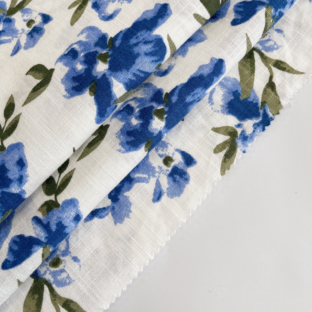 Пользовательские air jet ткацкий станок оптом пользовательские печати льняные Цветочные вискозные ткани для женщин платье