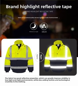 Veste de travail rembourrée réfléchissante 300D imperméable avec capuche amovible et multipoches <span class=keywords><strong>pour</strong></span> personnel de sol d'entrepôt - Product Image 6