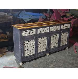 Buffet en bois massif pour la maison et l'hôtel, style rustique champêtre naturel, décor sculpté, pour salon - Product Image 1