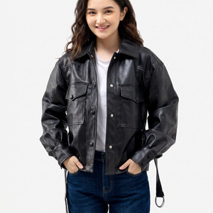 Nouvelle veste en cuir pour femme 2026, noire, coupe ajustée, élégante, pour un usage quotidien, style motard, veste en cuir pour femme - Product Image 1