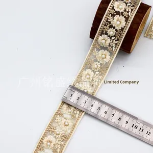 Passamaneria in Pizzo Floreale da 3,5 CM in Poliestere e Seta, Accessori <span class=keywords><strong>per</strong></span> <span class=keywords><strong>Abiti</strong></span> da Sposa Cinesi, Hanfu, Copricapo, Fai-da-Te, Ricamo con Perle e <span class=keywords><strong>Fiori</strong></span> in <span class=keywords><strong>Organza</strong></span> - Product Image 4