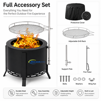 Barbecue extérieur en acier noir sans fumée au design moderne avec grille pivotante réglable et foyer en fonte avec couvercle