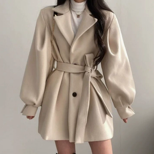 Cappotto <span class=keywords><strong>Trench</strong></span> da <span class=keywords><strong>Donna</strong></span> Autunno <span class=keywords><strong>Inverno</strong></span>, Collo Rovesciato, Maniche Lunghe, Stile Coreano, Casual, Slim Fit, con Bottoni e Cintura - Product Image 4