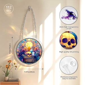 Atrapasueños acrílico con diseño de calavera de Halloween, 7,87 pulgadas/20 cm, decoración colgante de pared para decoración de fiestas en el hogar - Product Image 1