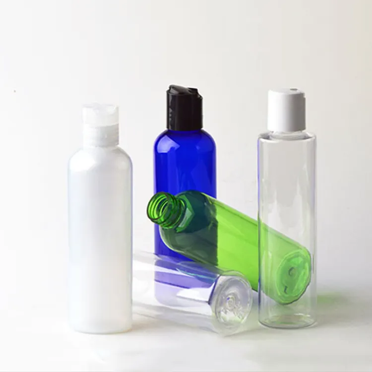 Contenedores de botellas de plástico vacías para lavado de champú, botellas con cubierta superior de disco, color blanco, 100ml