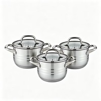 Ensemble de casseroles modernes en acier inoxydable avec couvercles en verre, compatibles avec les plaques à induction, gaz, électrique et vitrocéramique
