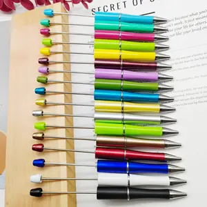 2024 Hot Sale Personalized Ballpoint DIY Pens Top Pink Glitter Beaded Plastic Beadable Pens For Jewelry Making Toys
