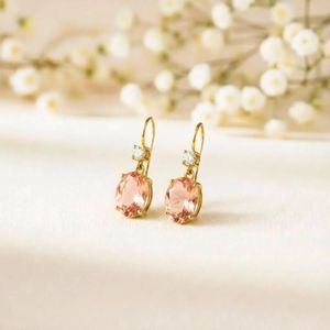 Natural Morganite CZ <b>Dangle</b> <b>Earrings</b> Oval Faceted Pink Gemstone Drop <b>Earrings</b> in 925 Sterling Silver or 18K <b>Gold</b> Filled - Product Image 5