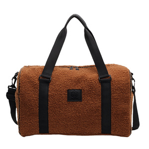 Trendy All-black Fluffy Handbag Thick Wear-resistant Webbing Metal Buckle Spacious Main Pocket Student Shoulder Large <b>Bag</b> - Product Image 5