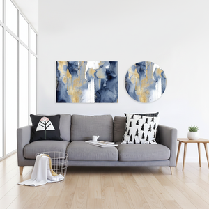 Impression sur toile abstraite élégante bleue et dorée, Art en verre trempé - Product Image 3