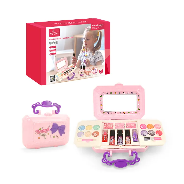 Kidewan 22 In 1 Ungiftiges Make-up-Set Tragbarer Fall Prinzessin Make-up-Werkzeug DIY Spielzeug für Kinder Mädchen