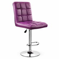 Tabouret de bar moderne en cuir PU avec dossier rembourré matelassé, hauteur réglable, base pivotante chromée pour café, cuisine, bar