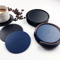 Sous-verre en cuir véritable personnalisable avec LOGO, fait main, bords huilés, en PU, isolant thermique, Tenghui-Cup Mat 01