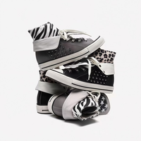 2026 Trend Punk Nieten High-Top Denim Sneakers mit Zebra-Stern-Print, Gothic Streetwear, Unisex, flache, leichte Sommer-Freizeitschuhe