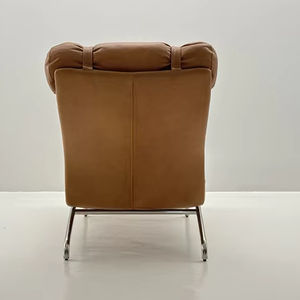 Minimalist Chaise Lounge Chair with Stainless Steel <b>Frame</b> and Brown Leather for Living Room-Eco-Friendly & Comfortable Design - Product Image 3