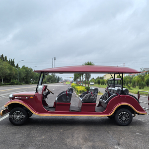 Voiture électrique vintage rouge vin à onze places avec auvent pour le transport touristique dans les zones panoramiques - Product Image 1