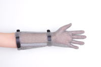 Offre Spéciale RETON-PPE Gants de Boucher Anti-Coupure à Manches Longues en Maille Texturée en Acier Inoxydable Argenté avec Sangle en Plastique