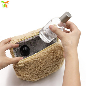Winter fleece zippered <b>toiletry</b> bag, travel and home skincare product <b>storage</b> bag, cream color. - Product Image 3