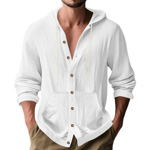 Chemise à manches longues à capuche en lin pour hommes, coupe ample, respirante, décontractée, pour la plage, printemps et automne - Product Image 6