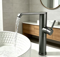 Robinet de lavabo moderne en acier inoxydable, mitigeur monocommande pour lavabo, à poser sur le comptoir, eau chaude et froide