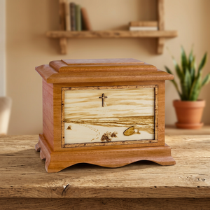 B.S. Urna Funeraria de Madera Hecha a Mano Estilo Americano, de Primera Calidad, para Cremación de Adultos, Biodegradable, con Logotipo - Product Image 1