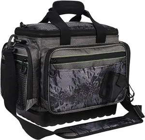 3600 टैकल बॉक्स के लिए बड़ा थोक गद्देदार शोल्डर स्ट्रैप कैमो फिशिंग टैकल बैग हार्ड बॉटम फिशिंग बैग