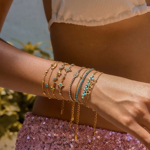Bracelets empilables délicats en acier inoxydable plaqué or 18 carats, résistants au ternissement, bijoux minimalistes bohèmes en zircon - Product Image 2