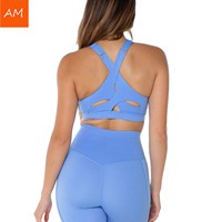 Soutien-gorge de sport yoga personnalisé grande taille à col rond et fines bretelles, dos croisé, respirant, extensible dans les quatre sens, en nylon et élasthanne pour femme