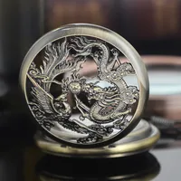 Montre de poche mécanique à remontage manuel, style vintage rétro steampunk, squelette dragon et phénix, avec chaîne, pour homme et femme, cadeau d'anniversaire