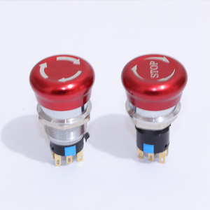 Interruptor de botón pulsador metálico con retención de 16mm, 19mm, 22mm, botón de parada de emergencia rojo tipo hongo - Product Image 2
