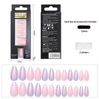 Vente en gros 24pcs Diamant Grille Phosphorescence Faux Ongles Haute Qualité Amande Ongles Pour Conseils Appuyez Sur Les Ongles