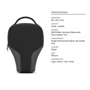 Housse technique pour raquette de pickleball avec boucle de poignée 600D mat, personnalisable avec logo, vente en gros, étui de protection pour raquette de tennis - Product Image 6