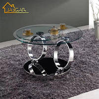 Table d'appoint moderne avec plateau en verre trempé de 12 mm, cadre en métal, table basse rotative en verre, table d'appoint ronde argentée